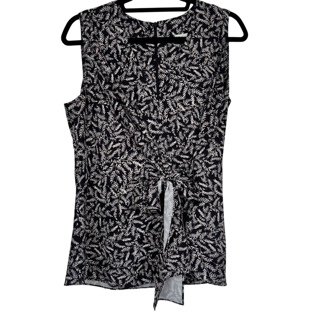 Neiman Marcus Black Leaf Print Wrap Blouse Womens 12 Sleeveless Beachy Top Shirt